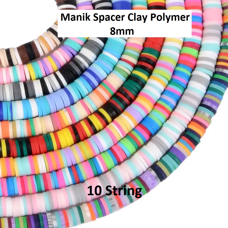 Manik Spacer Clay Polymer Lembut Warna-Warni Uk 8mm Harga/10 String