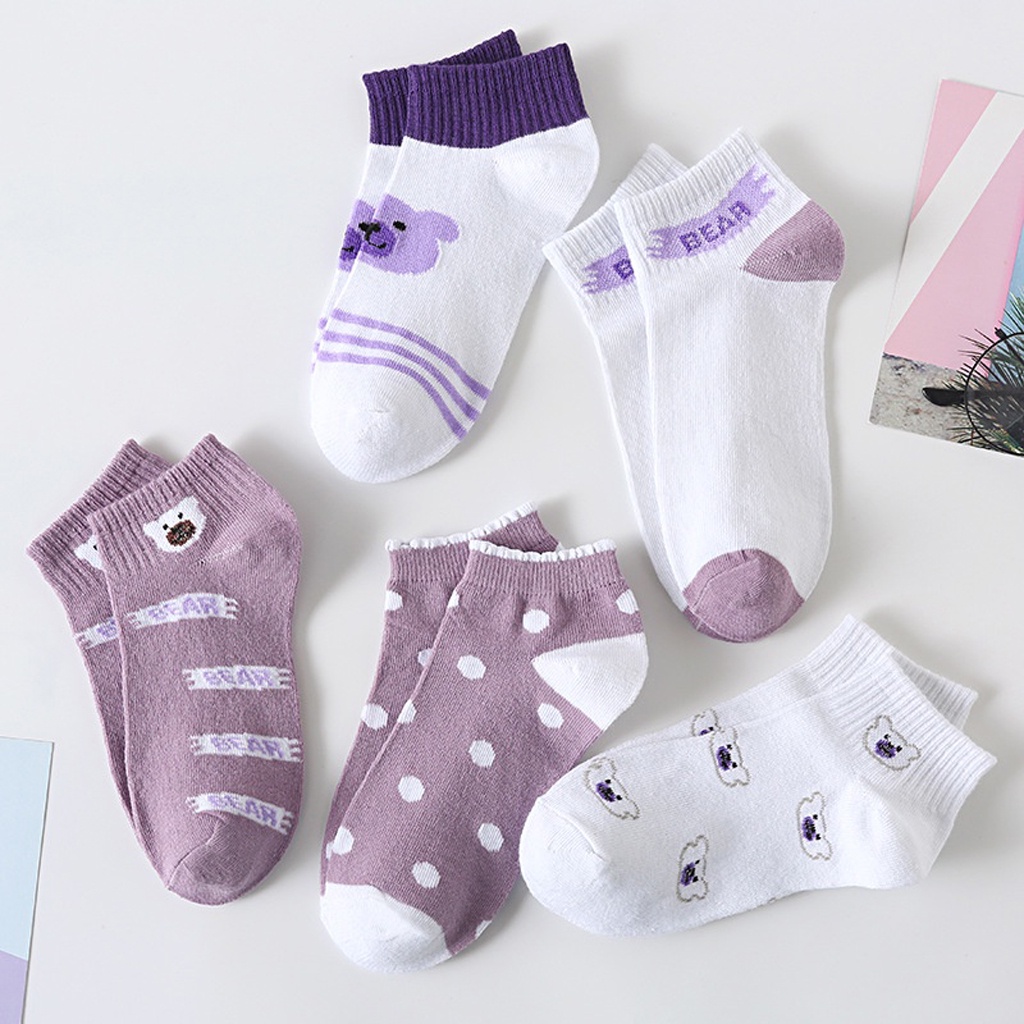 GTB Kaos Kaki Pria Wanita Motif Beruang Ungu Kaos Kaki Pendek Fashion Korean Purple Bear Socks Import KK030