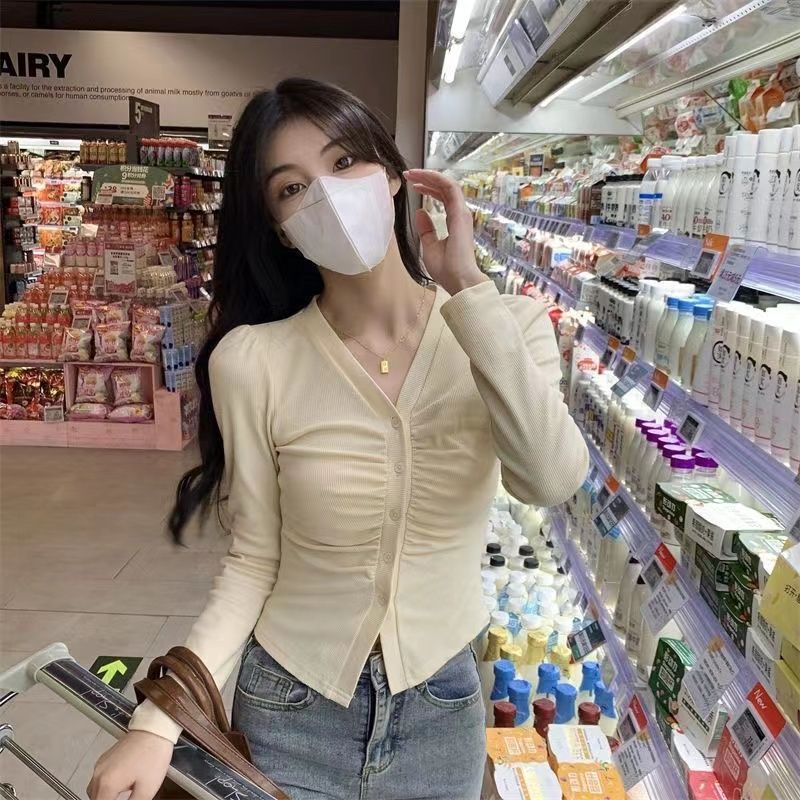 Red Ukuran Besar Lemak MM Lengan Panjang T-shirt Wanita Musim Gugur Rasa Desain Niche V-Leher Kemeja Bawah dengan Irregular Hot Girl Tren Atas