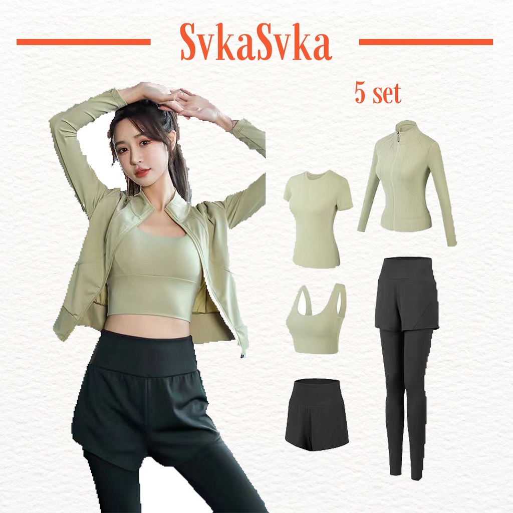 Setelan Olahraga 5 set Wanita Dryfit untuk Running Yoga Gym