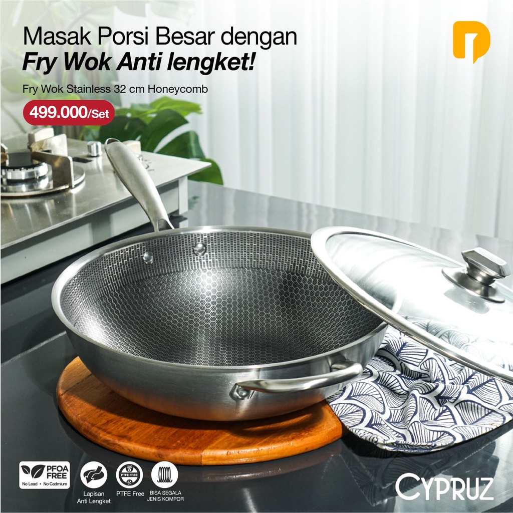 Cypruz Fry Wok Stainless 32 cm Honeycomb