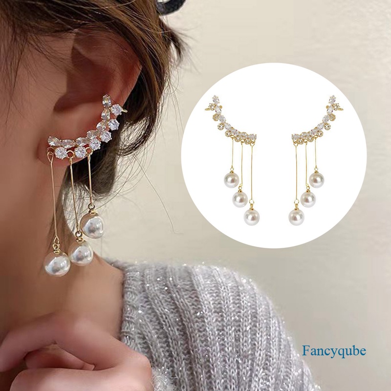 Kepribadian Baru Desain Fashion Zirkon Anting Untuk Wanita Cahaya Mewah Web Selebriti Temperamen Jumbai Perhiasan Anting Mutiara