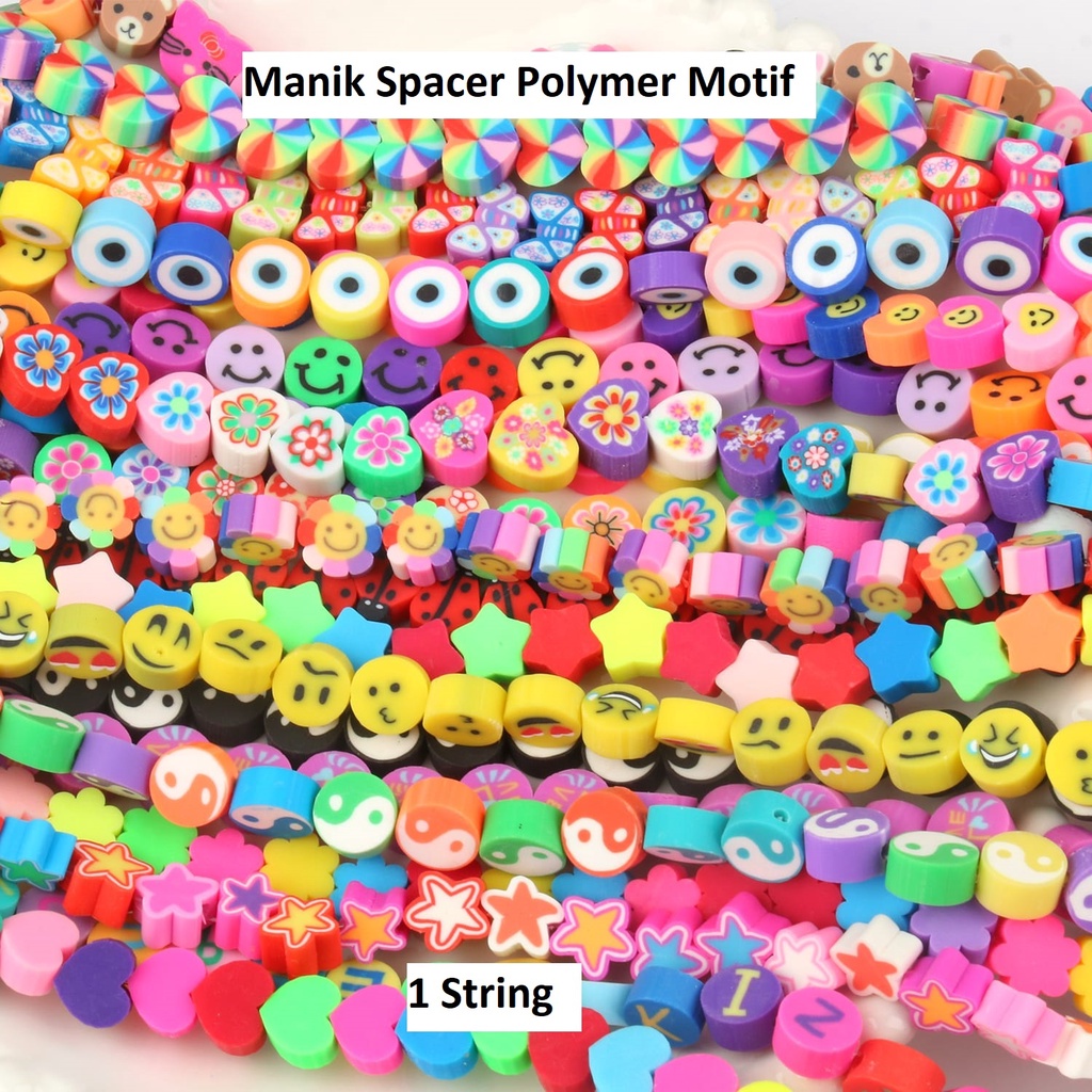 Manik-Manik Spacer polymer Clay Macam-Macam Motif Uk 10mm Harga/1 String