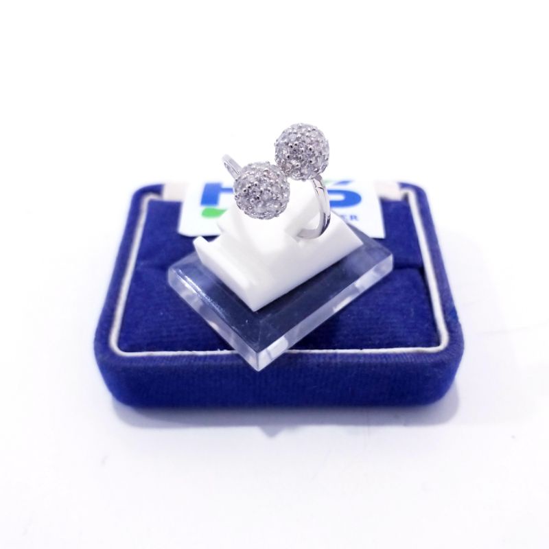 Cincin Perak Asli Silver 925 Lapis Emas Putih Model Bandul Permata Putih - Cincin Wanita Anti Karat