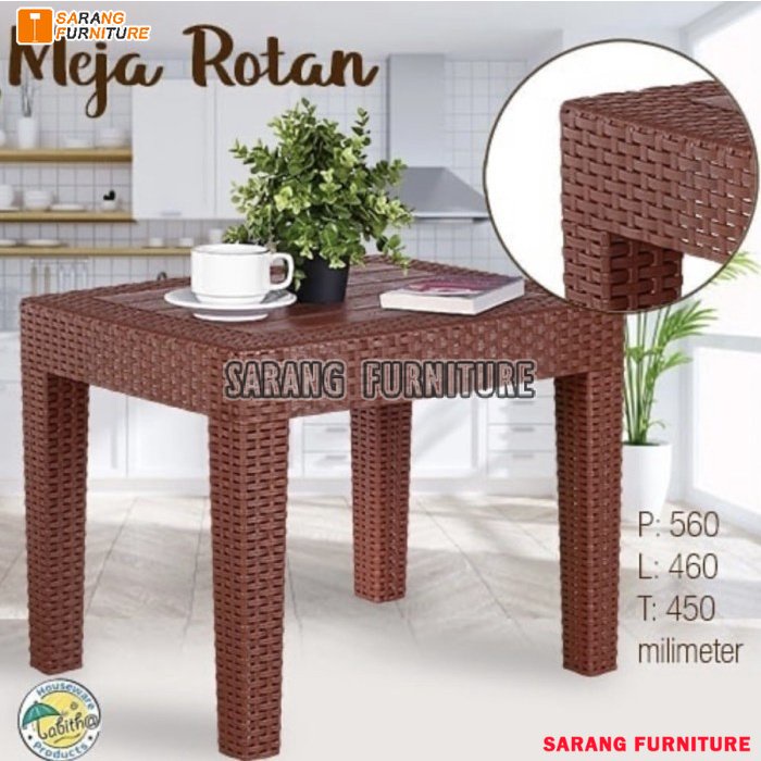 Meja plastik/ meja tamu/ meja kopi/ meja teras motif rotan TABITHA Termurah MRP