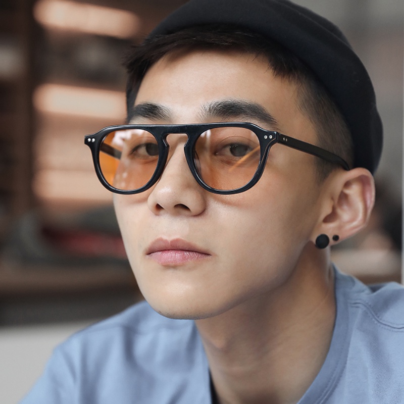 Papaozhu Keren Hitam Bingkai Bulat Aviator Kacamata Hitam Untuk Pria Wanita Retro UV400 Eyewear Eyeglasses Aesthetic Shades Trendy Sunnies Glasses