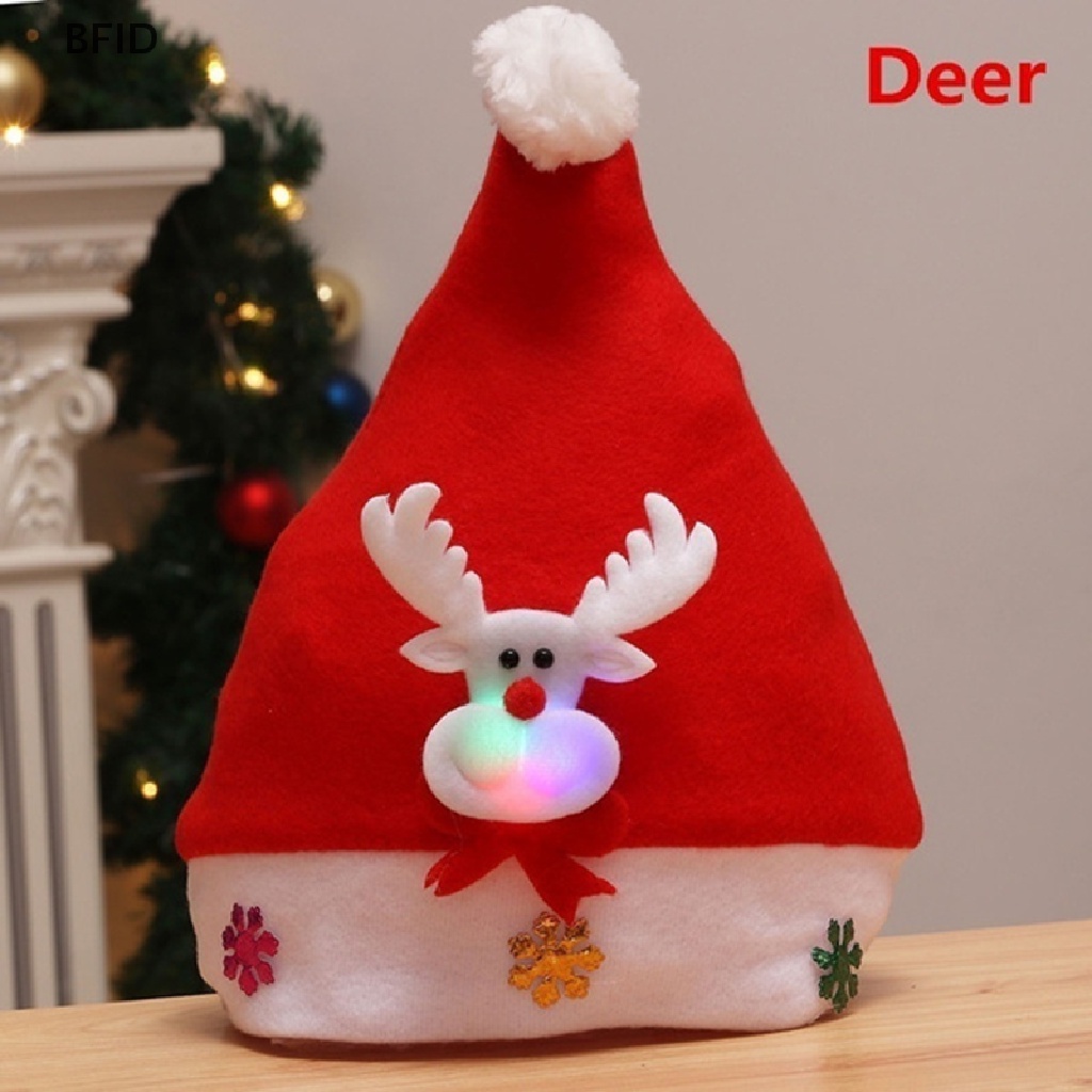 [BFID] Topi Natal Dewasa/Anak LED Menyala Santa Claus Snowman Elk Cap Xmas Decor Gift [ID]