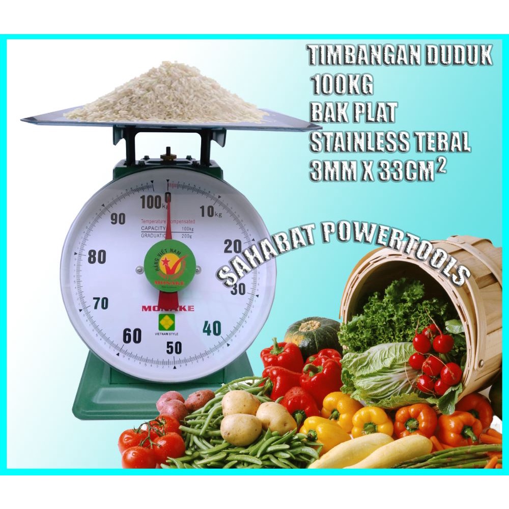 GRATIS ONGKIR!! Timbangan NHNO HOA HIJAU Vietnam Quality 100kg Besi Stainless Jarum Analog Manual Duduk Sembako Telor Kue Tepung Buah Sayur