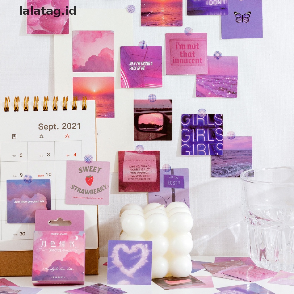 [lalatag] 46pcs Pink Ungu Love Sticky Diary Stiker Aesthetic Bahan Scrapbook Sticker [ID]