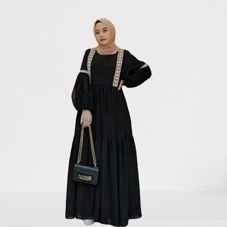 Baju Gamis Hitam Renda Terbaru Jumbo | Hayla Dress [S M L XL XXL XXXL] Gamis Maxy Dress Wanita Polos