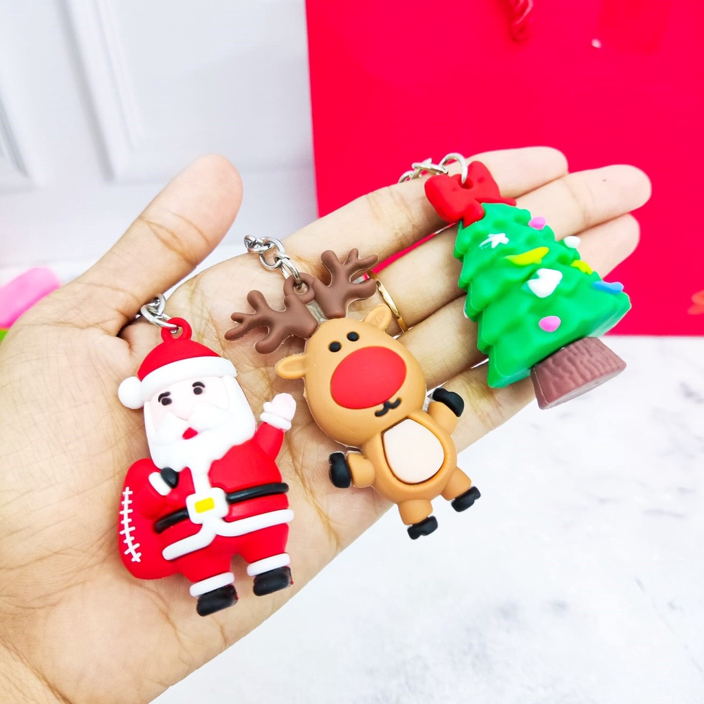 GANTUNGAN KUNCI NATAL CHRISTMAS V1 GANCI KARET KEY CHAIN KEY RING POHON NATAL SANTA CLAUSE RUSA