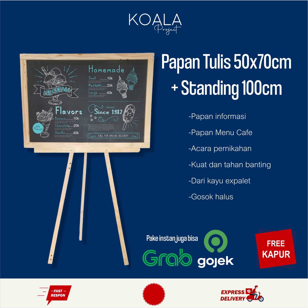 

PAPAN TULIS KAPUR BLACKBOARD 50X70CM + STANDING 100CM - KOALA PROJECT