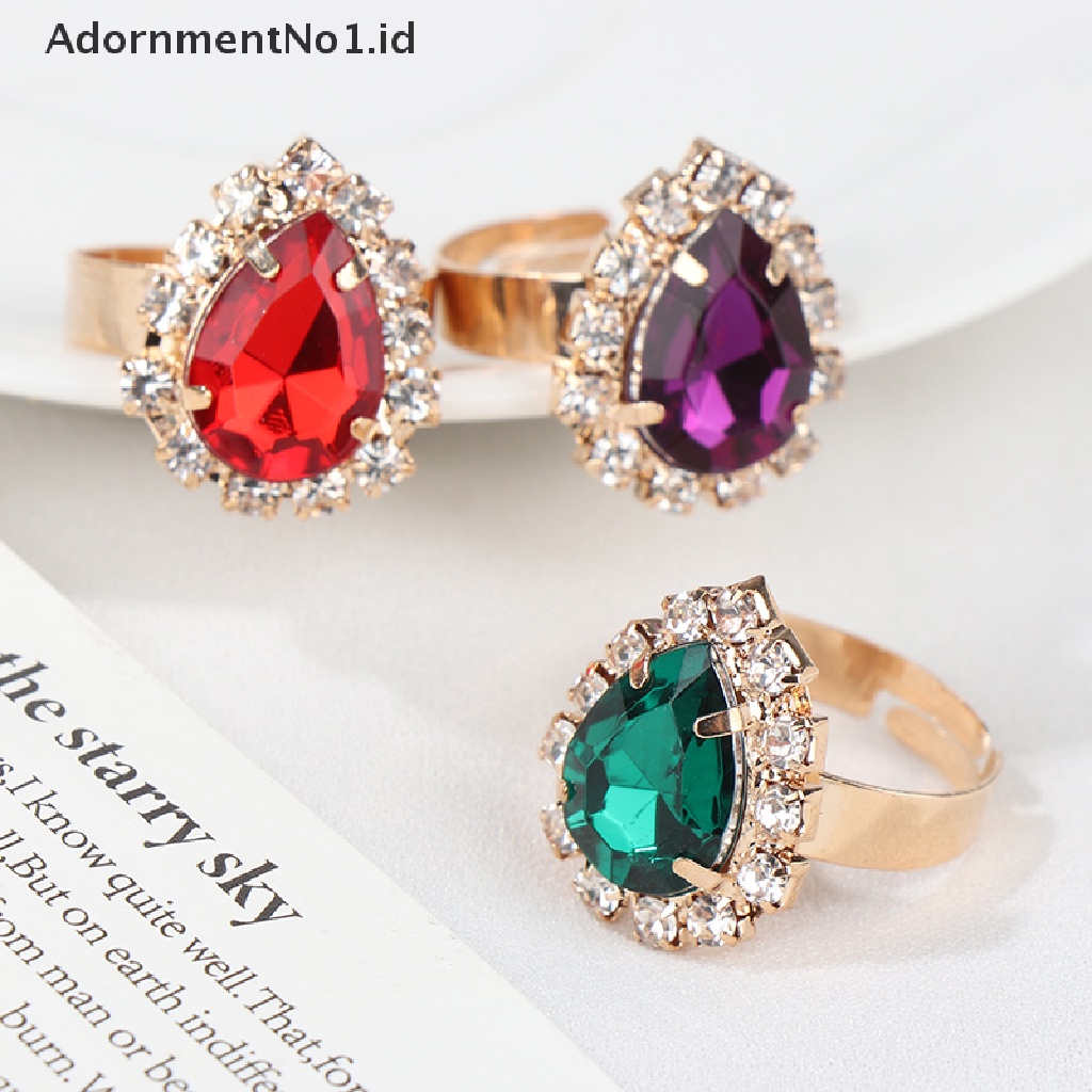 [AdornmentNo1] Fashion Eropa Amerika Perhiasan Liontin Anting Cincin Set Pengantin Dekorasi Hadiah Tetesan Air Berlian Kalung Anting Rings Set [ID]