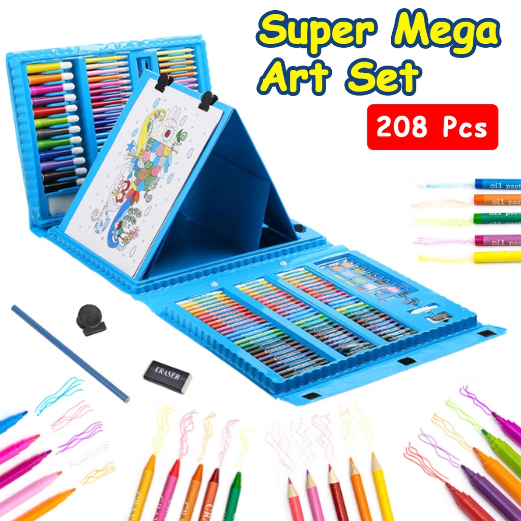 Alat Gambar Crayon Super Mega Art Set Pensil Warna Cat Air 208 &amp; 150