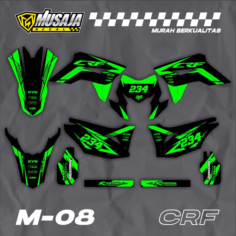 Decal Stiker CRF 150L hijau hitam full body - dekal CRF hijau hitam custom