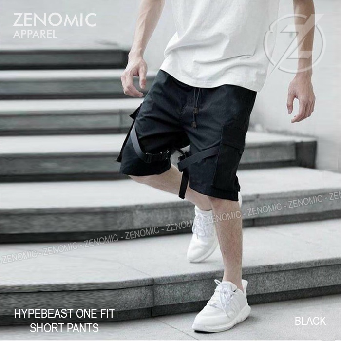 Celana Pendek Pria Hypebeast Zenomic Korean Style Dance Kpop Black Stretch Keren