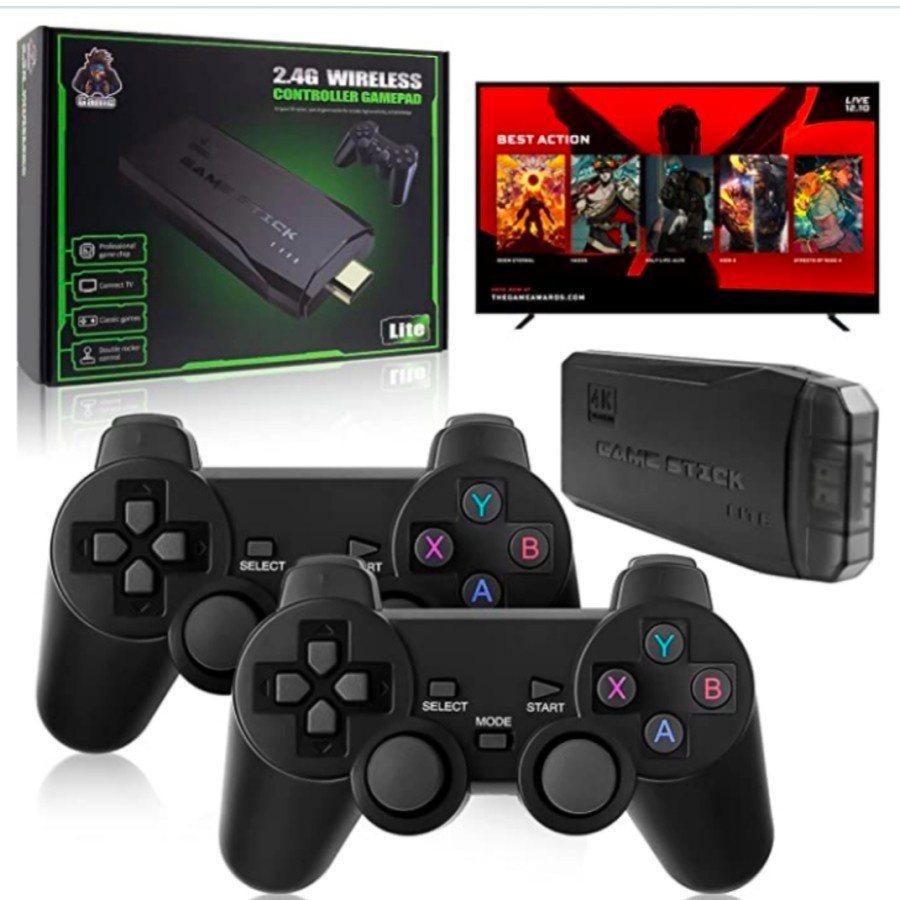 LapakGaming- Game Stick 4K Game Console Wireless Gamepad Hdmi Tv Retro Video Game Segames Dingdong