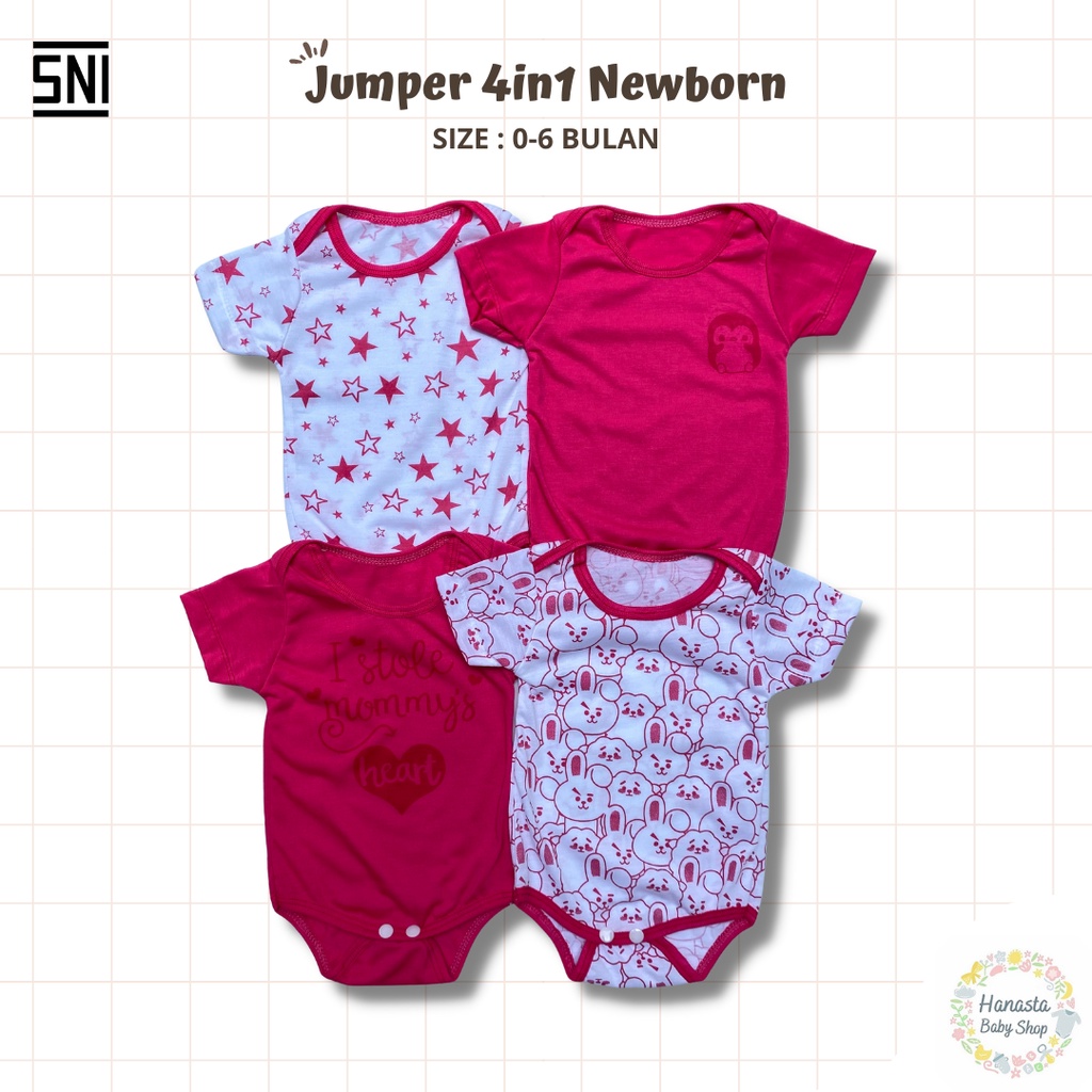 Jumper Bayi 4in1 Lengan Pendek Jumpsuit Newborn 0-6 Bulan