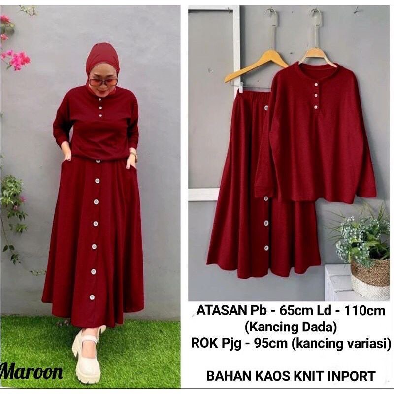 HANUM SET WD Bahan RIP KNIT LD 110 CM PB 58 CM ROK 90 CM SETELAN WANITA TERBARU 2023 KEKINIAN PAKAIAN SET WANITA MURAH SET ROK WANITA KOREAN STYLE PAKAIAN MUSLIM WANITA