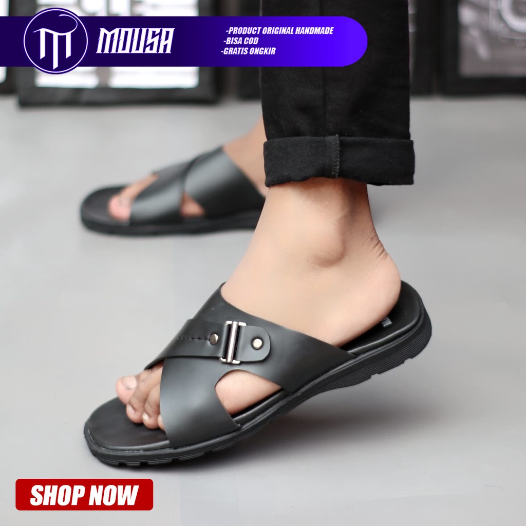 Sandal Slide Slip On Pria Kulit Syntetic Mousa Mag