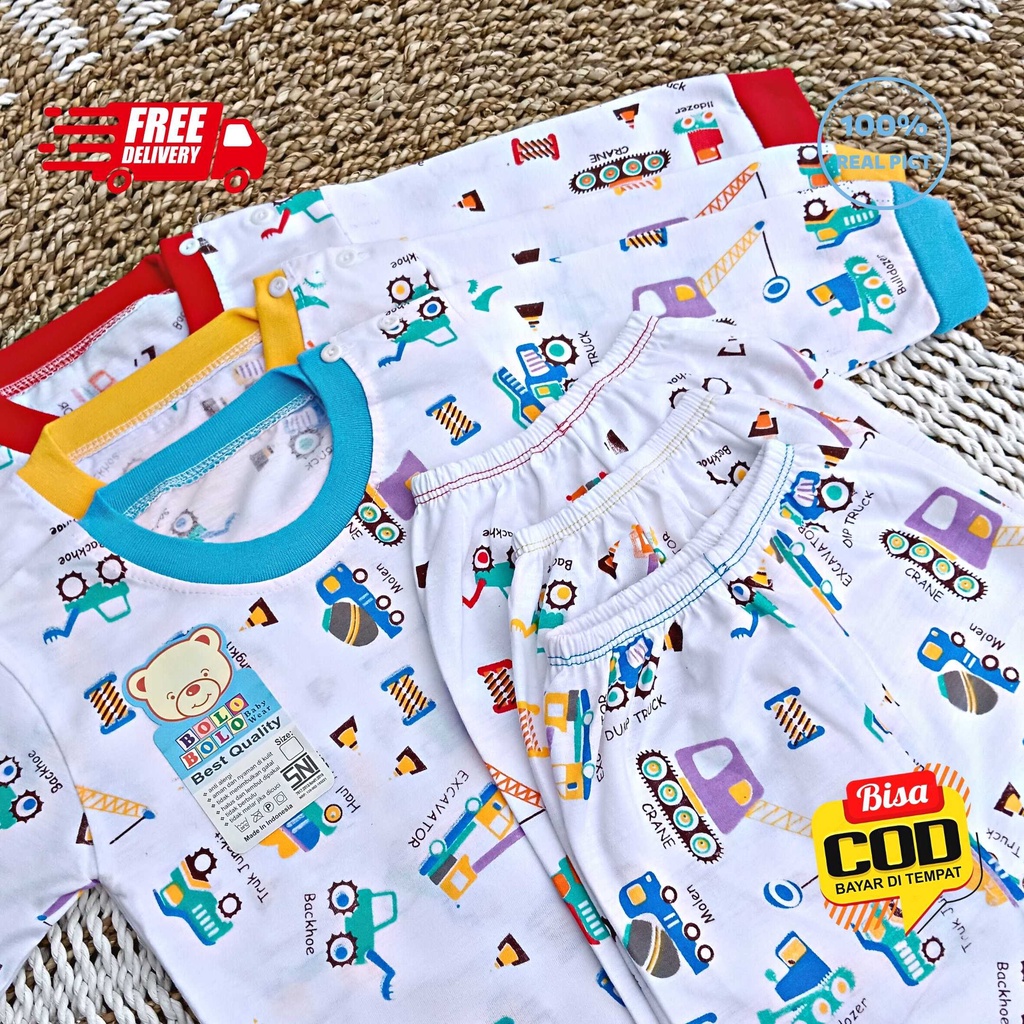 Setelan Baju Bayi Panjang 3 - 12 Bulan merk SNI BOLO - BOLO motif BIG EXCAVATOR BULLDOZER TRUCK