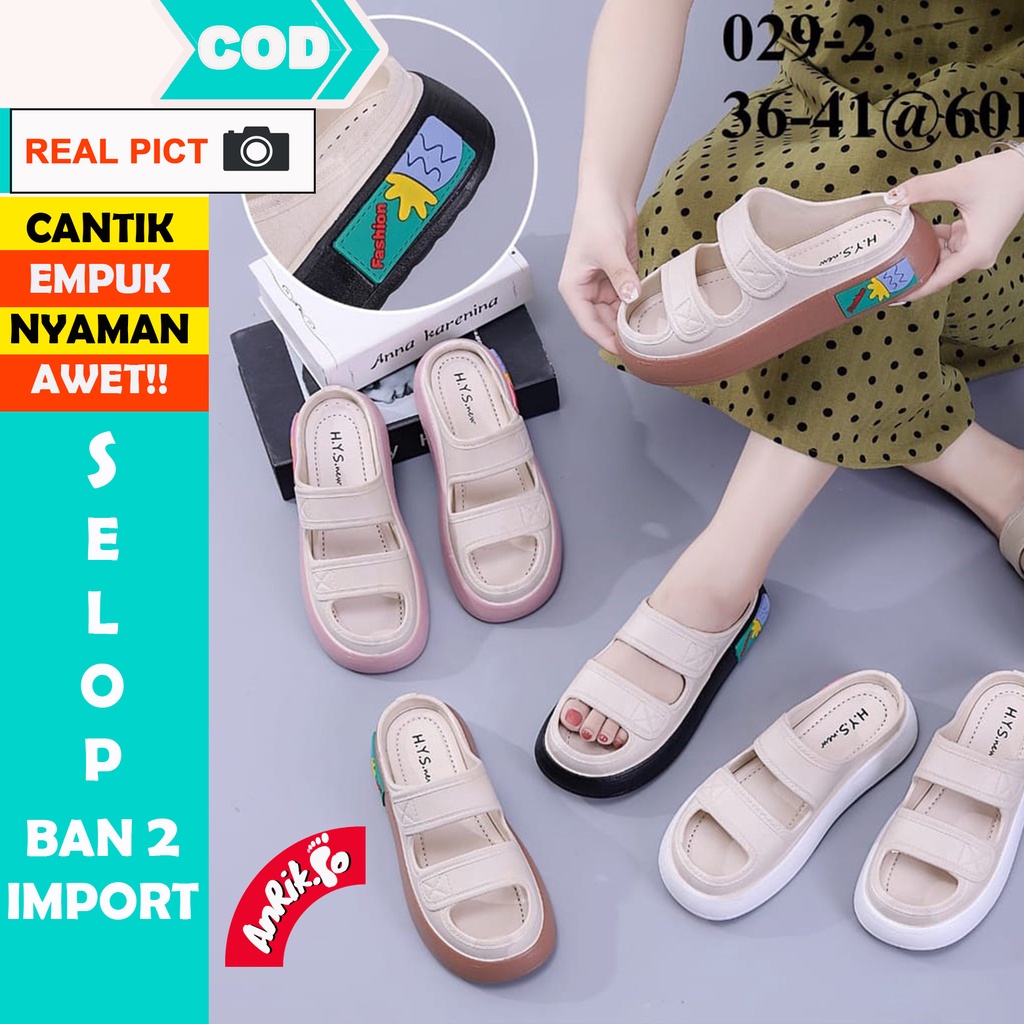 SANDAL WANITA BAN 2 VIRAL KEKINIAN SULTAN IMPORT PEREMPUAN CEWEK SLIP ON KOREA KOREAN STYLE SANTAI RUMAH RUMAHAN ANTI SLIP SELIP BAHAN KARET JELLY EMPUK