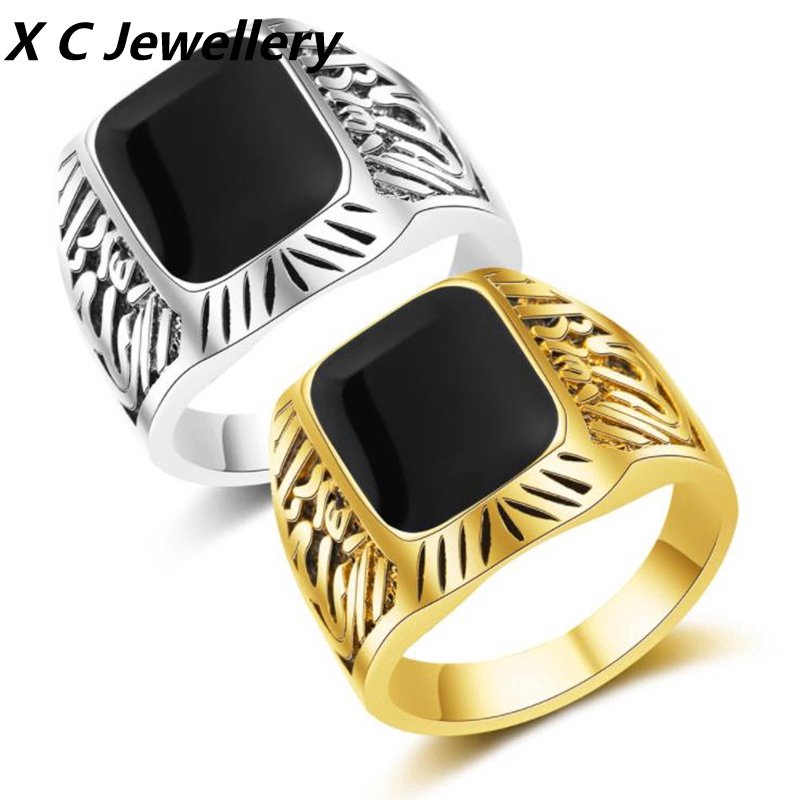 [X C Jewelry] Hip Hop Rock Fashion Pria Cincin Permata Hitam Aksesoris Perhiasan Pesta