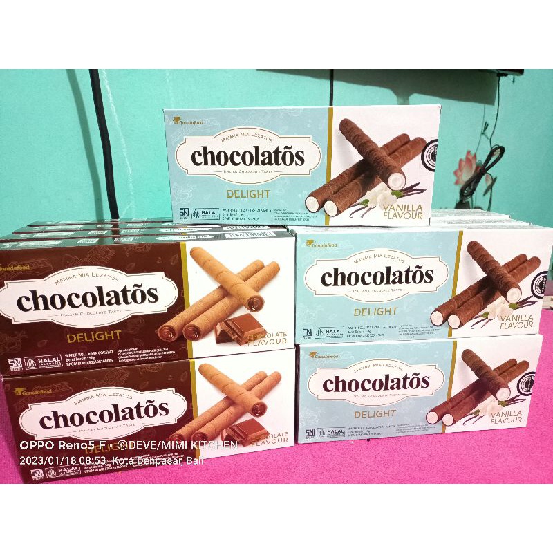 

Chocolatos Delight vanilla coklat 90gr wafer roll
