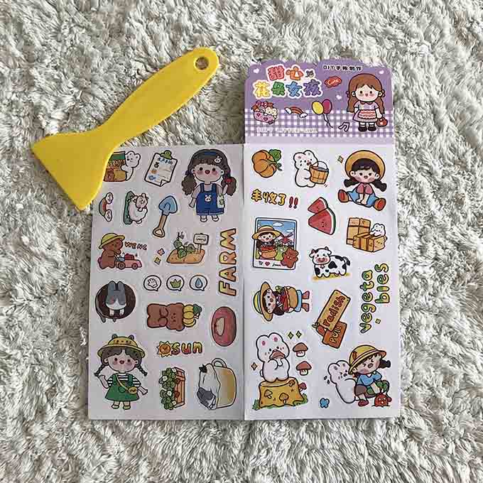 Stiker Motif lucu Kartun Perempuan Kawaii Untuk Dekorasi DIY set（isi Alat Scrapper）