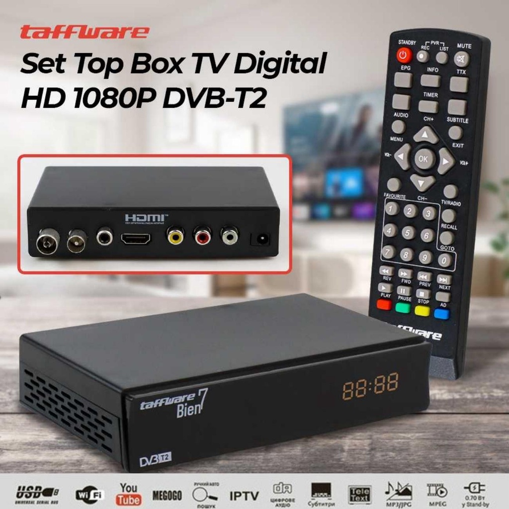 Set Top Box DVB T2 Receiver Siaran TV Digital 1080P Full HD Kualitas Jernih Digital Satellite TV Tuner