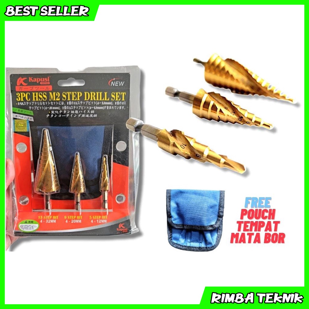 Mata bor pagoda set multi step cone drill HSS coating titanium spiral mata bor piramid kerucut berkualitas