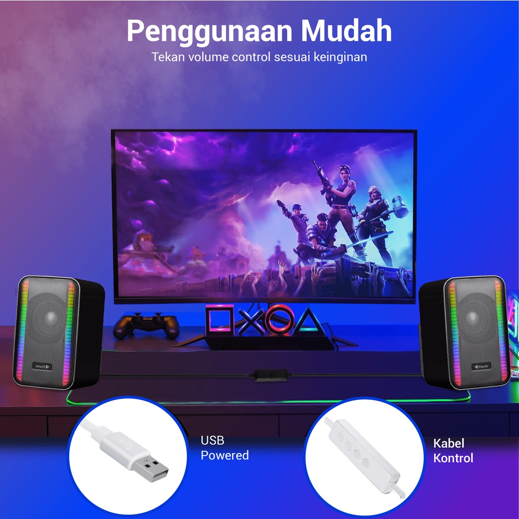 Speaker Bluetooth X22 Kisonli Super Bass Portable Speaker Laptop / PC / Gaming RGB Rhythm Light Garansi 1 Tahun - XOBOX