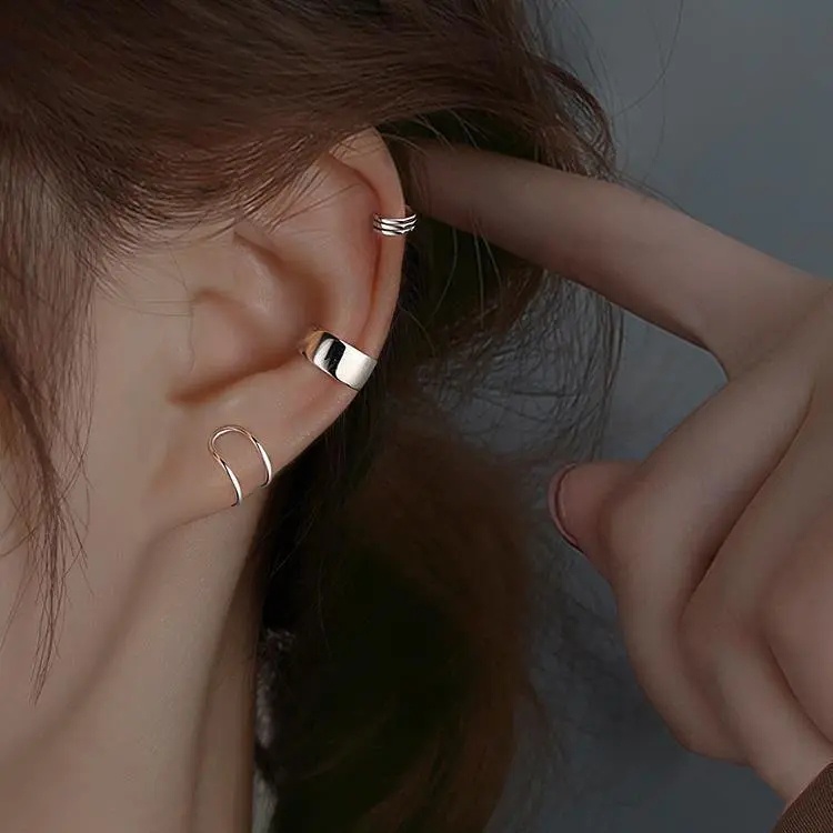 Anting Klip Silver Simple Hypoallergenic Open Earring Earing Tanpa Tindik Untuk Perhiasan Aksesoris Wanita