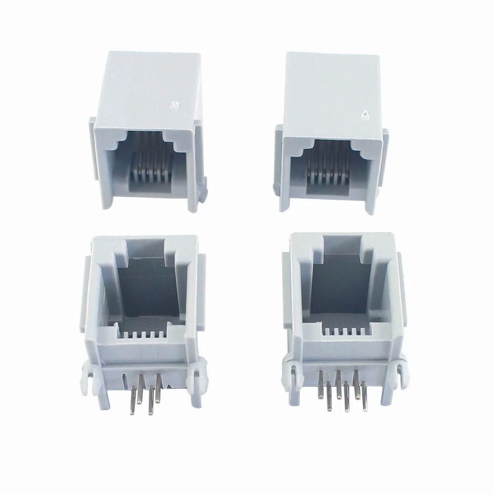 Augustina RJ12 Socket Perlengkapan Telepon 90derajat 6pin Kristal 6p6c Socket RJ11 Terminal Konektor
