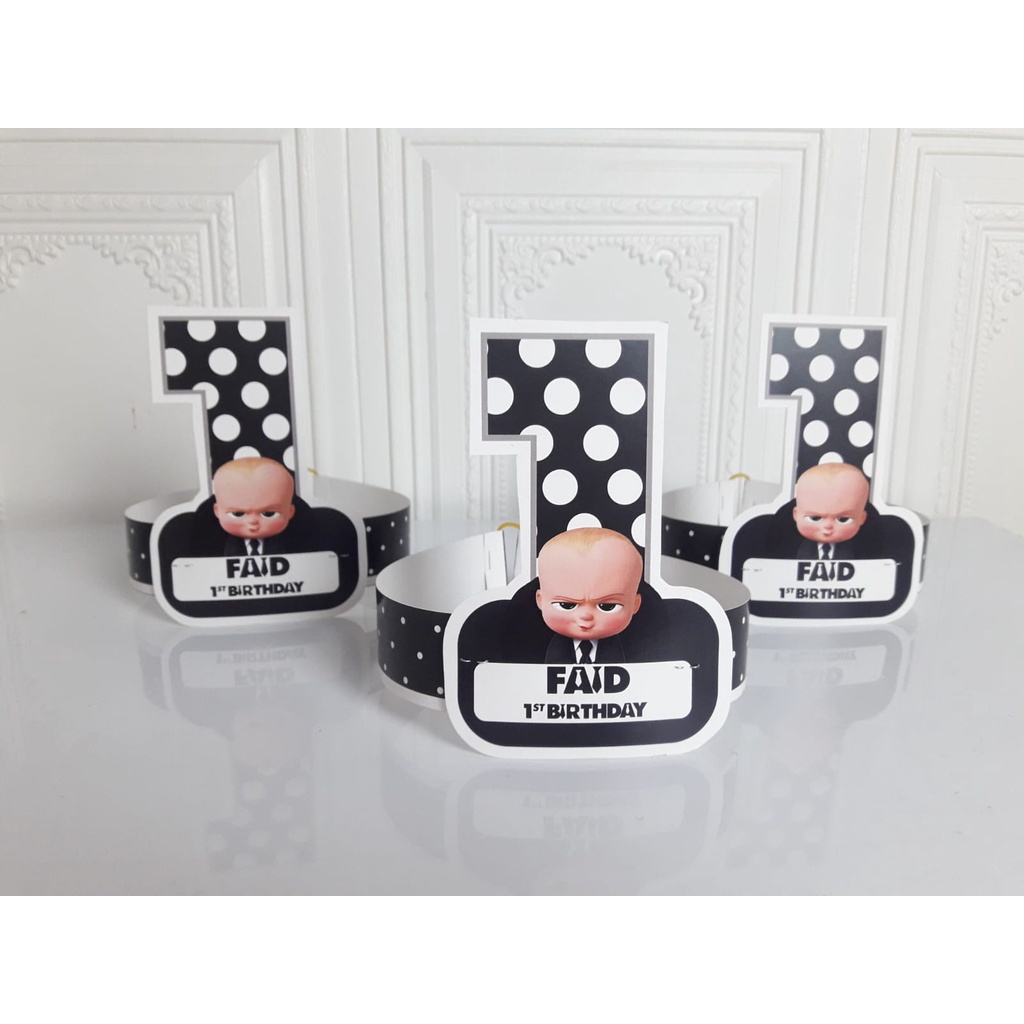 topi melingkar baby boss black / topi ultah melingkar baby boss / topi ultah baby boss