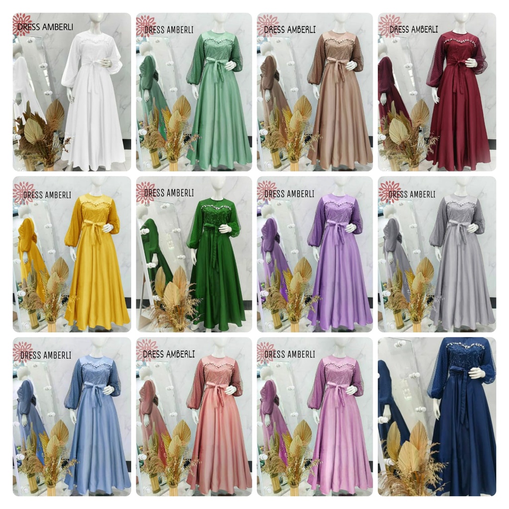 4 UKURAN M L XL XXL DRESS AMBERLI FASHION PAKAIAN WANITA GAMIS MAXY GAUN MAXI BAHAN MOSCREPE KOMBI BRUKAT TILE EDHM