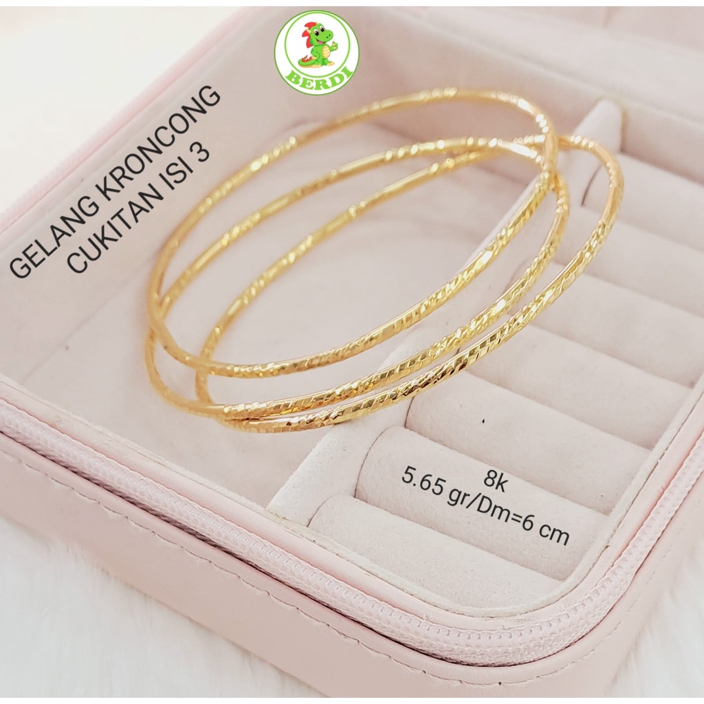 Gelang keroncong tipis kadar 375 8k wanita dewasa diameter besar 6cm