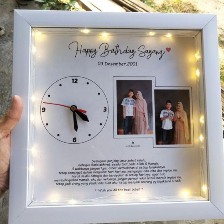 PRODUK- 25X25CM JAM LAMPU LED SCRAP BOX BINGKAI FRAME FOTO POPUP 3D HADIAH KADO GIFT HAMPERS CUSTOM 
