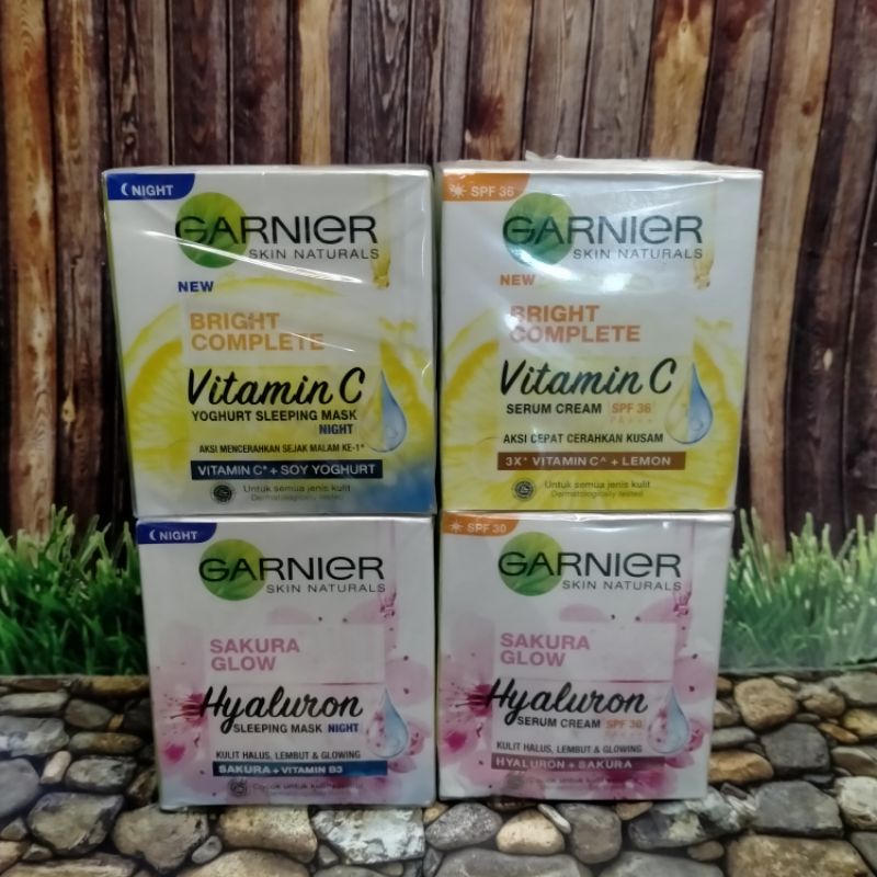 GARNIER SAKURA GLOW HYALURON SERUM CREAM 50ml ORIGINAL/ GARNIER BRIGHT VITAMIN C
