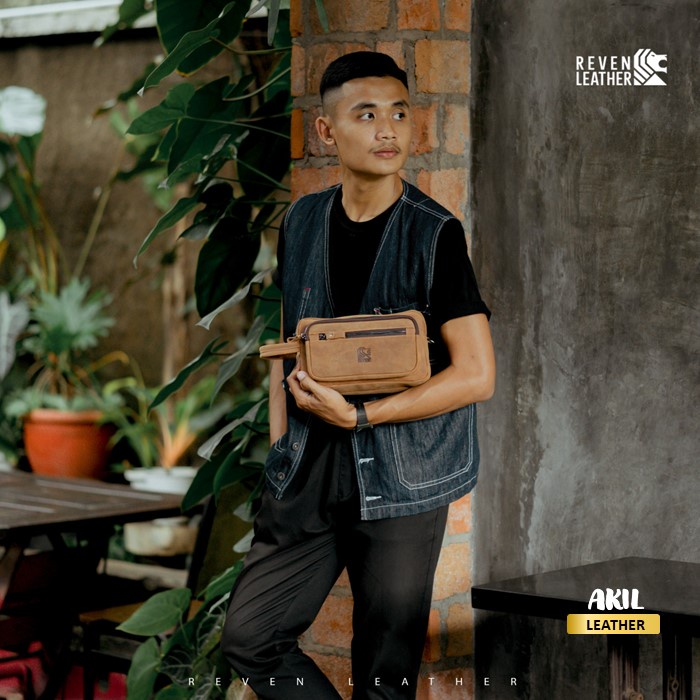 Hand bag Clutch Pouch Tas Tangan Kulit Pria Bisa Model Selempang Sling bag Cowok Branded Reven Nakula Leather Bag Bahan 100% Kulit Sapi Asli Original Premium