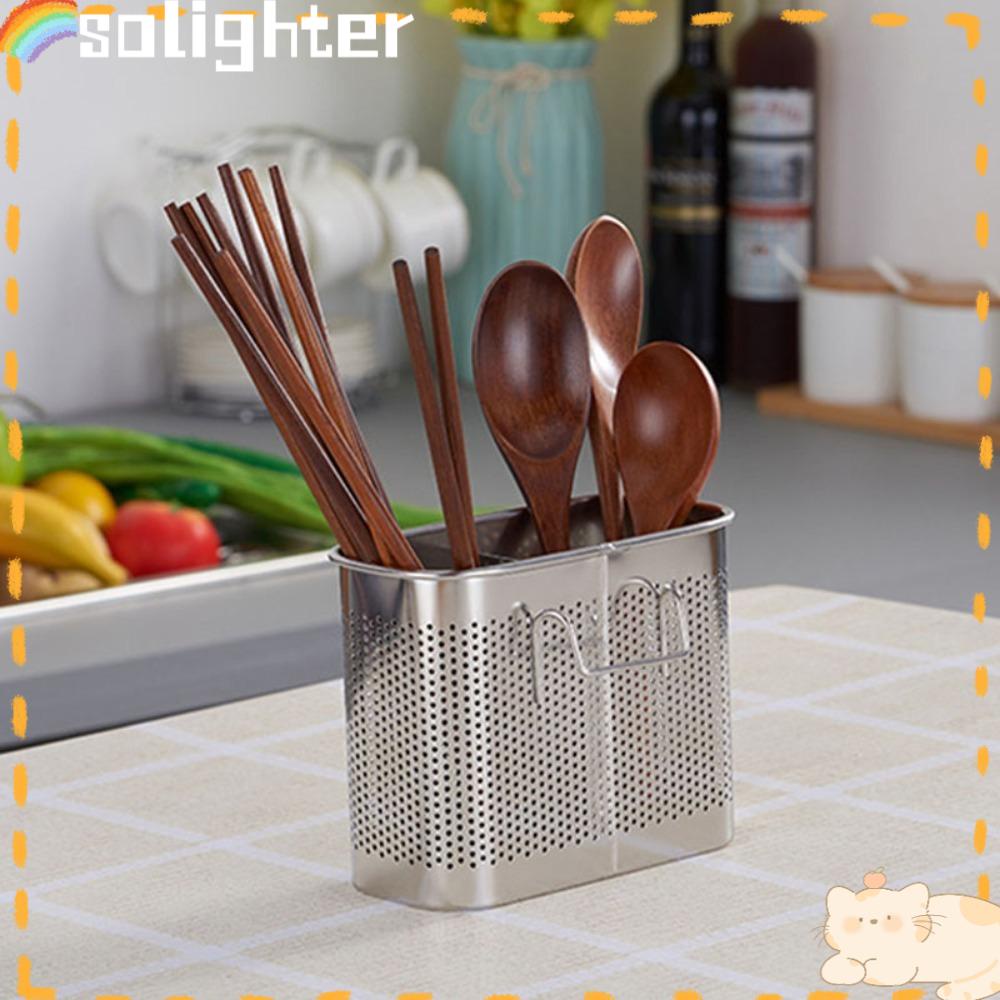 Solighter Stainless Steel Chopstick Holder Hanging Type Kotak Penyimpanan Aksesoris Dapur Peralatan Masak Rak Organizer