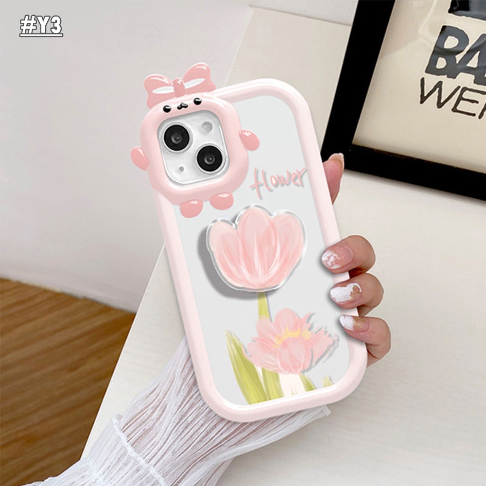 Redmi Note 11 Pro Note11S 10C 10A 9C 9A 10 9T 9 Note10 5G 10s Note9 Note8 Poco M5S X3 NFC M3 Pro Fashion Lensa Monster 3D Motif Bunga Tulip Kelinci Shockproof Clear Phone Case BY