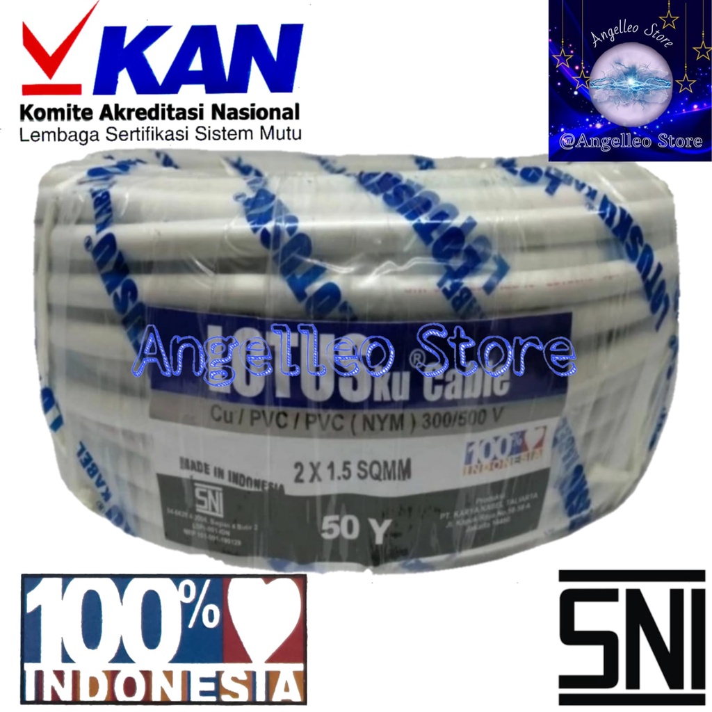 Kabel listrik LotusKu~Kabel Lotusku~Kawat Tembaga Asli 2x1,5 mm NYM~Kawat Tembaga~Permeter~SNI