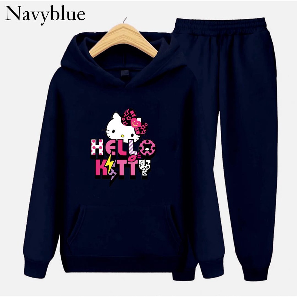 Hzl_outfit Setelan Sweater Anak Perempuan Hello Kitty/ Sweater Hoodie Setelan