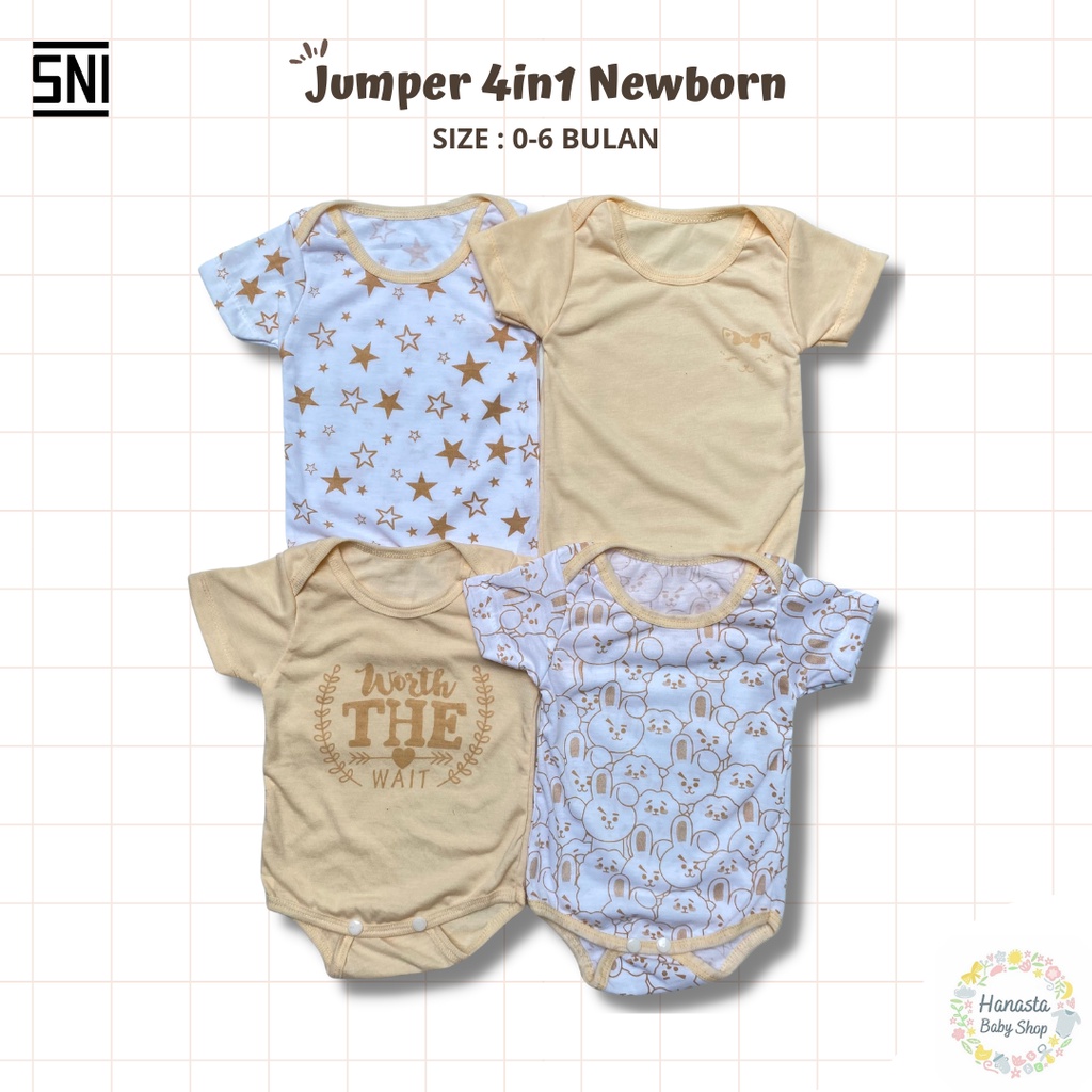 Jumper Bayi 4in1 Lengan Pendek Jumpsuit Newborn 0-6 Bulan