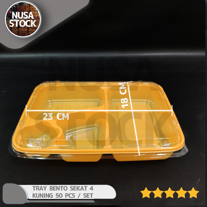 [Lunch Box Set] Bento Sekat 4 Mika Kotak Tray Nasi Lunch Box Kuning 50 Pc Thinwall [Readyy]