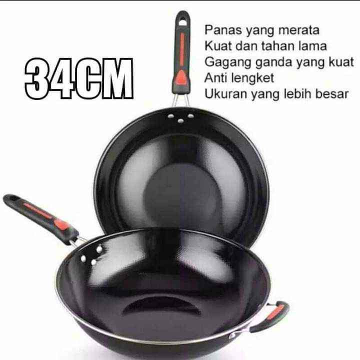 COD Wajan Enamel 34cm Jumbo Teflon Tebal Anti Lengket Penggorengan Kuali Panci GORENG SERBAGUNA