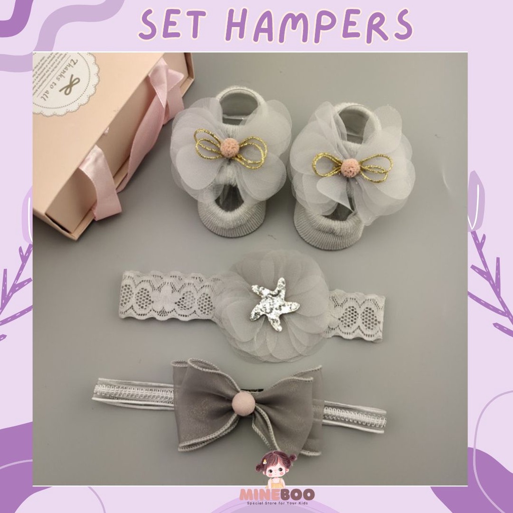 mineboo- HAMPERS BANDANA Set kaos kaki dan bandana bayi import dengan box cantik cocok untuk kado hampers