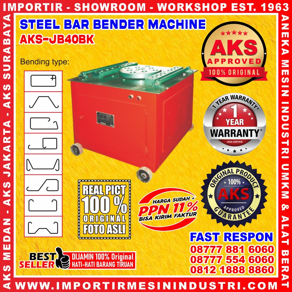 Mesin Pembengkok Mesin Tekuk Besi Beton Eser 40 mm Steel Bar Bender Bending Machine AKS - JB40BK