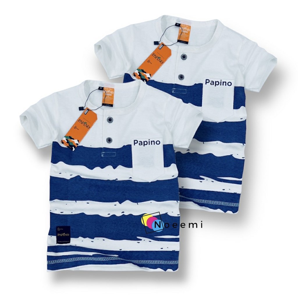 Papino Baju Kaus Anak Laki Laki Umur 1-12 Tahun Bahan Kaos Motif Salur Warna Putih